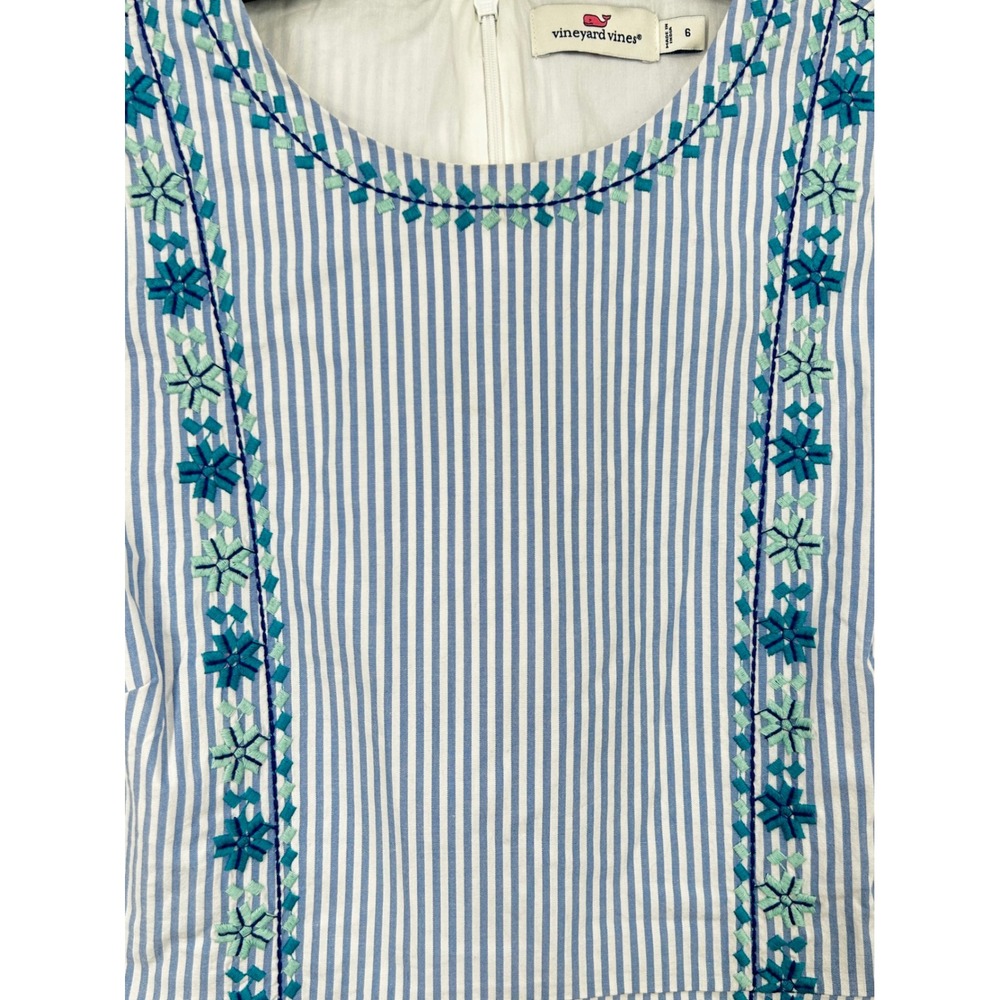 Vineyard Vines Blue White Striped Embroidered Shift Dress Size 6 - CJ - Picture 4 of 10